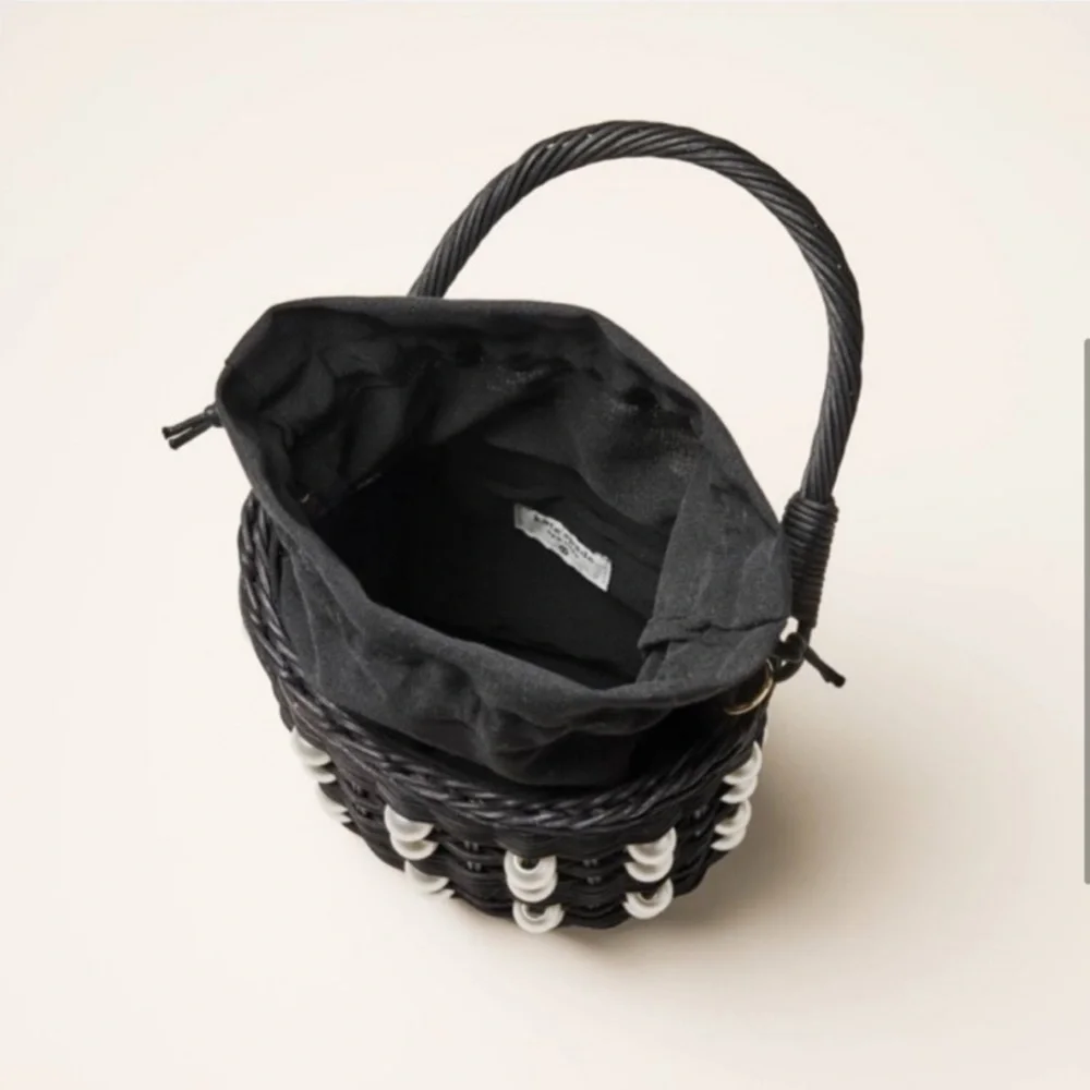 Kate Spade x Target Black Pearl Embellished Basket Wicker Bucket Bag